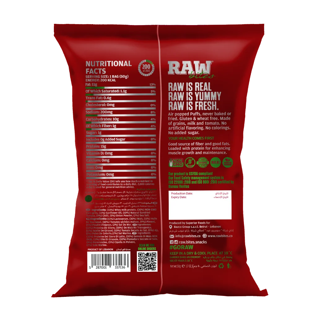 Raw Bites Protein Puffs Sundried Tomato and Chilli