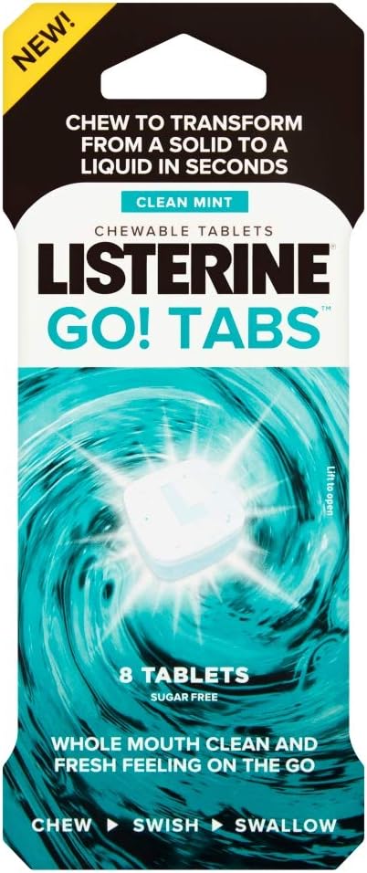 Listerine Go! Tabs Chewable Mouth Cleaning Tablets, Clean Mint, 8 Tablets