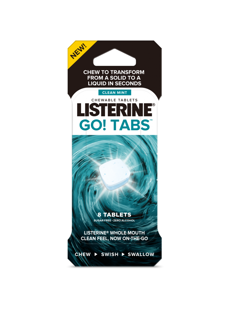 Listerine Go! Tabs Chewable Mouth Cleaning Tablets, Clean Mint, 8 Tablets