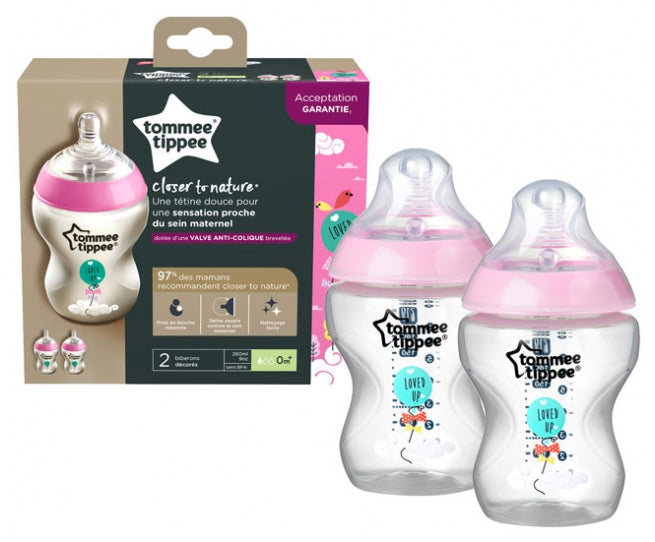 Tommee Tippee Closer to Nature Baby Bottle Set 0M+ 2x260ml