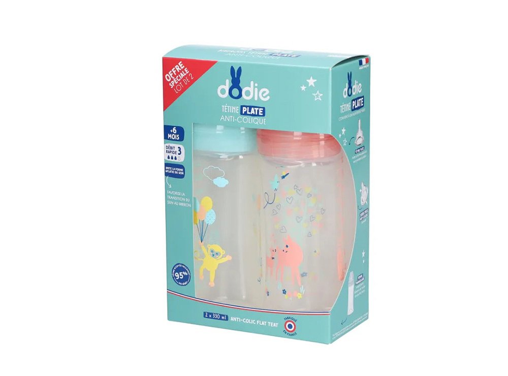Anti-Colic Bottles Flat Teat 6M+ Pink Green