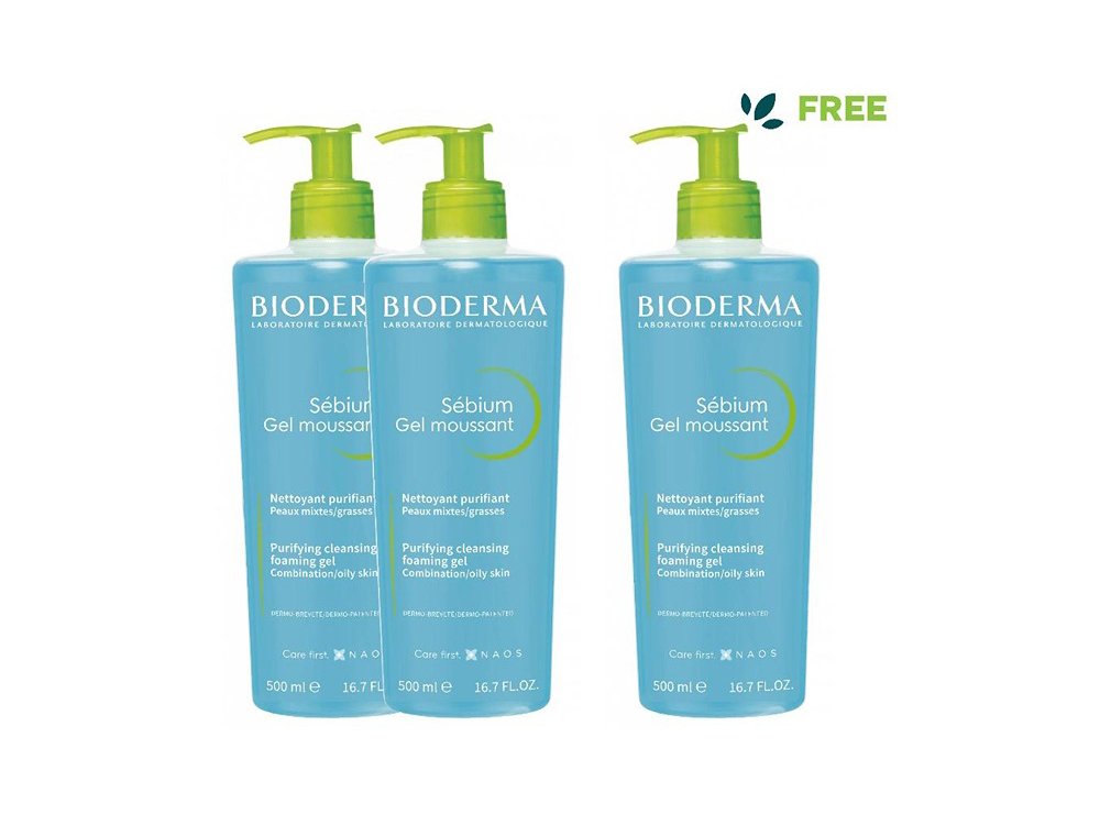 Bioderma sebium Gel Moussant 500ml buy 2 Get 1 Free