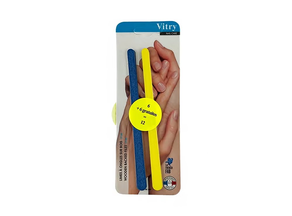 Vitry 12 Wooden Backed Nail Files Including 6 Free Files